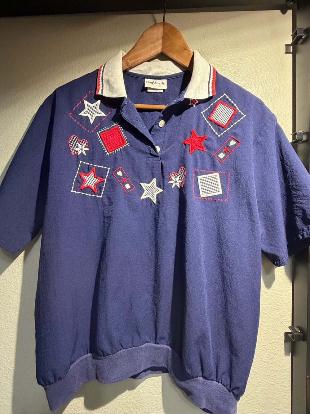 BonWorth Navy Polo with Red & White Patch Embroidery